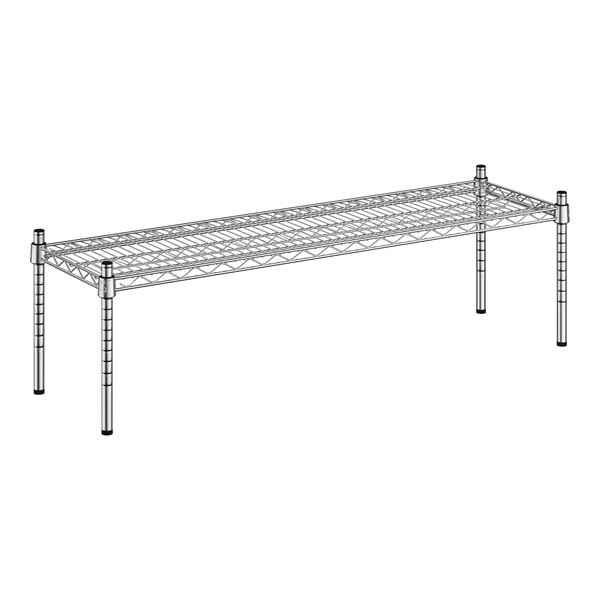 A wireframe drawing of a Regency chrome dunnage shelf with two shelves on it.