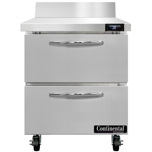 A stainless steel Continental Worktop Refrigerator with two drawers.
