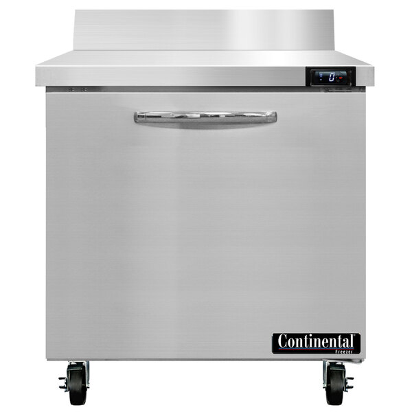 A Continental worktop freezer with a stainless steel door.