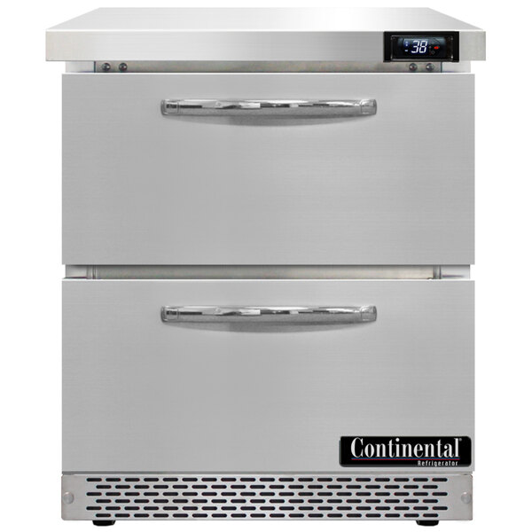 A white Continental Refrigerator undercounter refrigerator with two drawers.