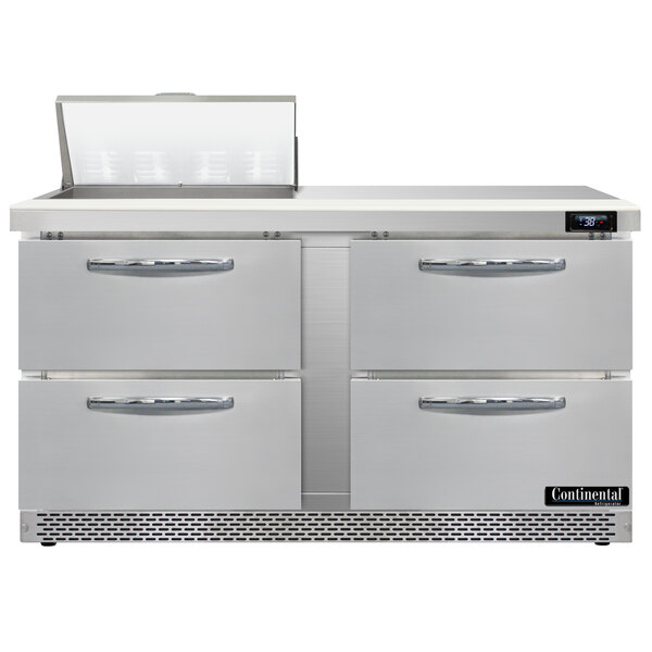 A stainless steel Continental Refrigerator with 4 drawers.