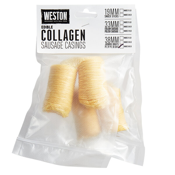 A package of Weston collagen sausage casings on a white background.