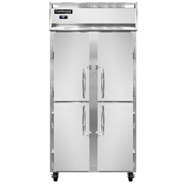 A stainless steel Continental Refrigerator reach-in refrigerator with two half doors.