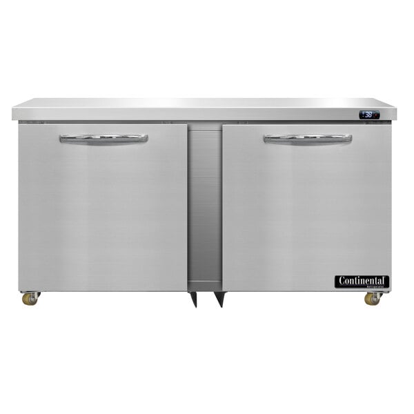 A Continental Refrigerator low profile undercounter refrigerator with two doors.