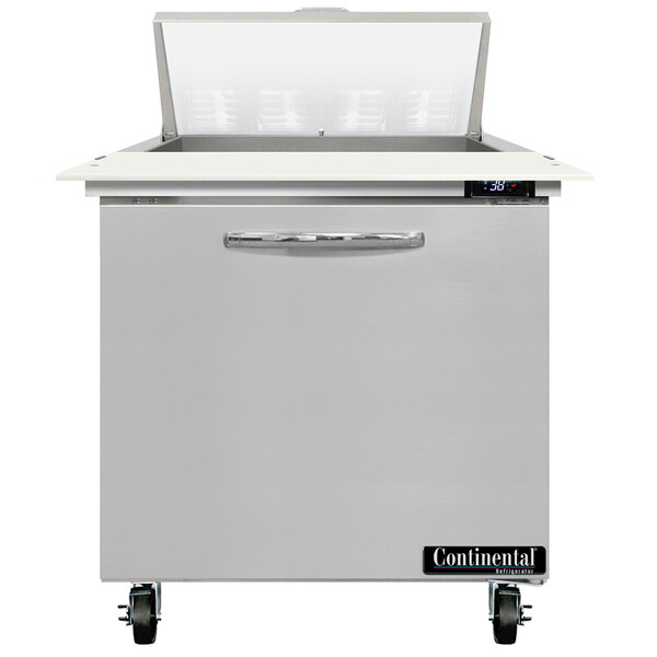 A stainless steel Continental Refrigerator with a cutting top.