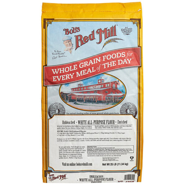 A bag of Bob's Red Mill unbleached all-purpose flour.