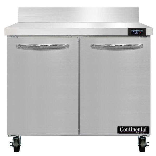 A Continental Refrigerator worktop refrigerator with stainless steel finish and two doors.