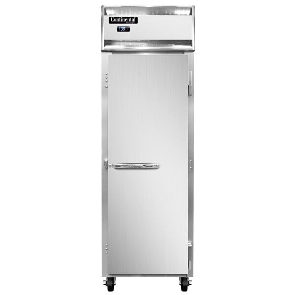 A Continental Refrigerator reach-in refrigerator with a white door and black lines.