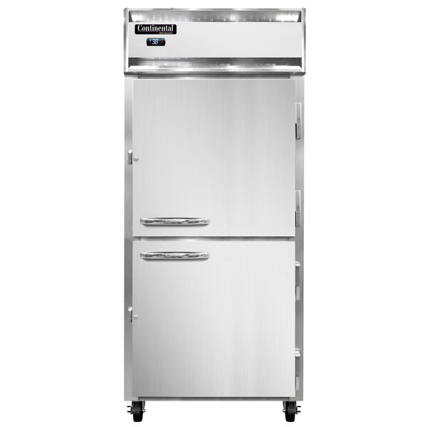 A white Continental Reach-In Refrigerator with half doors.