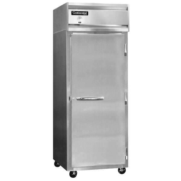A stainless steel Continental Refrigerator reach-in refrigerator with a solid door.