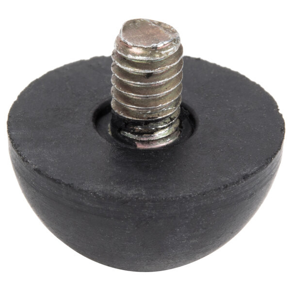 A black round rubber foot with a screw on top.