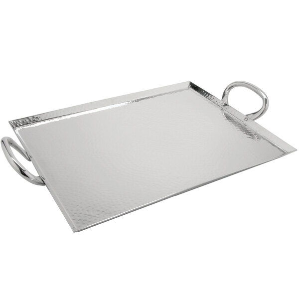 A GET Hammersmyth stainless steel serving tray with handles.