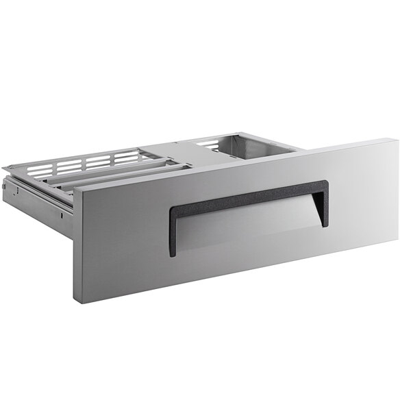 An Avantco stainless steel drawer assembly with a black handle.