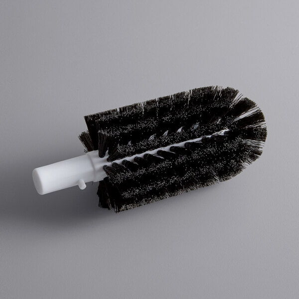 A black circular brush with a white plastic tube handle.