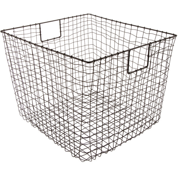 A GET Breeze metal gray square wire storage basket with handles.