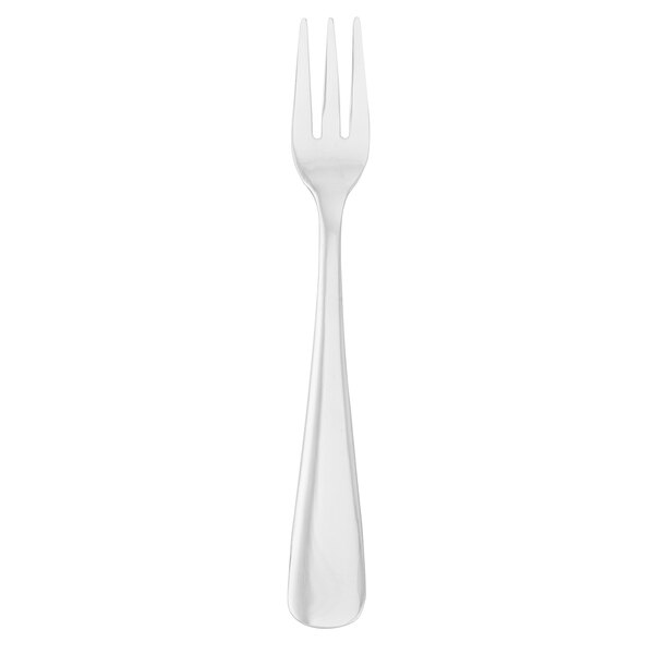 A silver Walco Windsor Supreme cocktail fork with a white background.