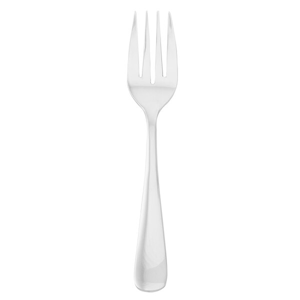 A silver Walco Windsor Supreme salad fork with a white background.