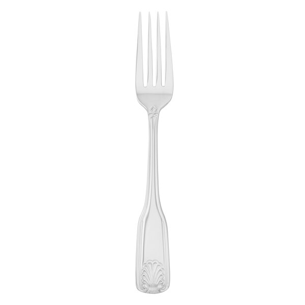 A silver Walco European fork with a design on the handle.