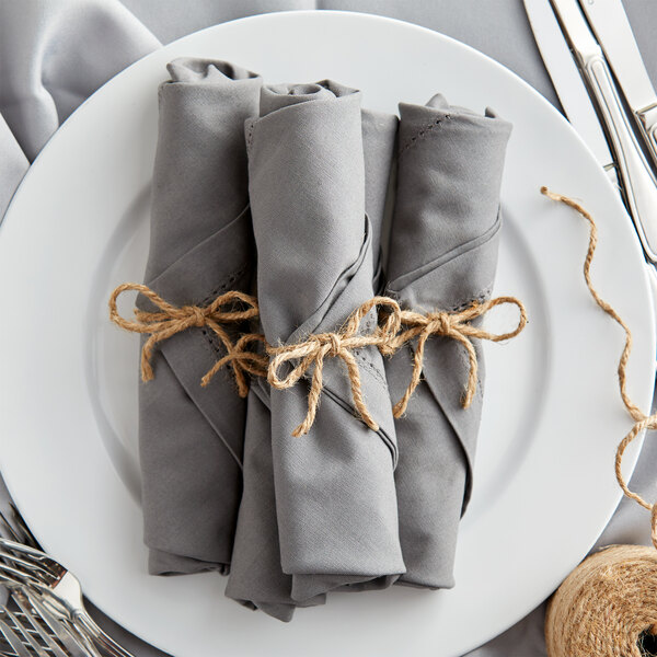 A plate with napkins tied with 3-Ply Natural Jute Twine.
