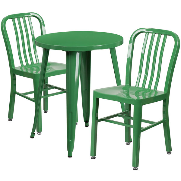 A green Flash Furniture table with 2 green chairs.