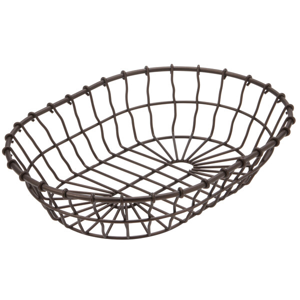 An American Metalcraft bronze oval wire basket with a curved design and a handle.