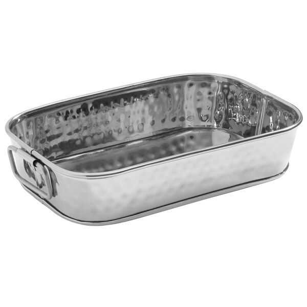 An American Metalcraft silver mirror finish rectangular stainless steel food serving tub.