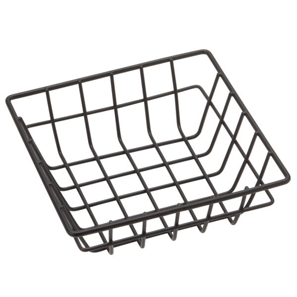 An American Metalcraft black square wire basket with a handle.