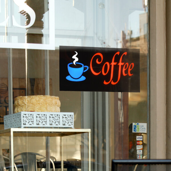 A Choice LED rectangular coffee sign on a counter.