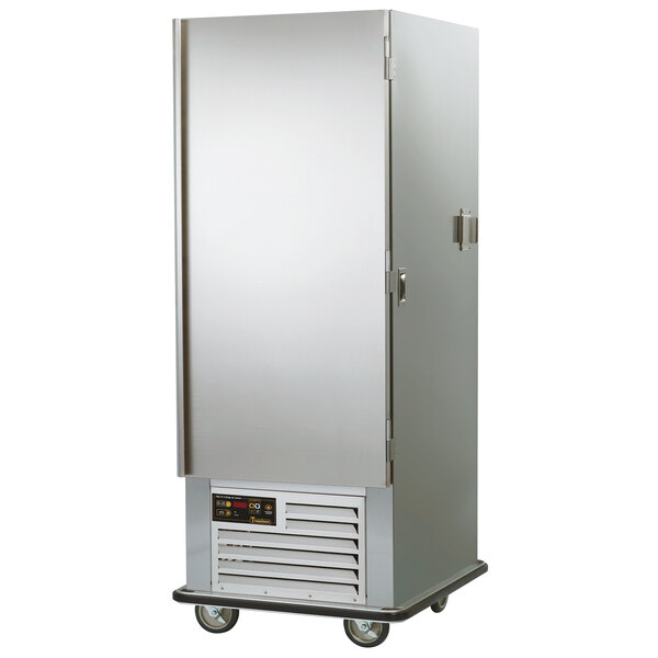 A large stainless steel Traulsen air curtain reach-in refrigerator with a white door.