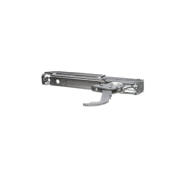 A metal Merrychef door hinge assembly with a lever.