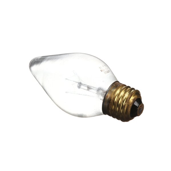 A clear Hussmann light bulb with a black base.