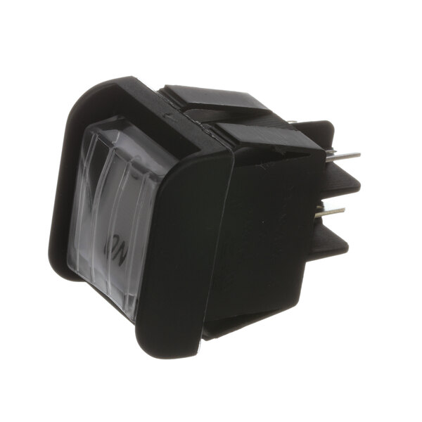 A black square Omcan FMA power switch with a clear cover.