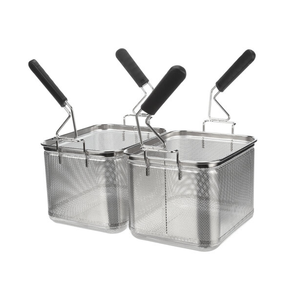 Two Electrolux stainless steel baskets with black and silver handles.