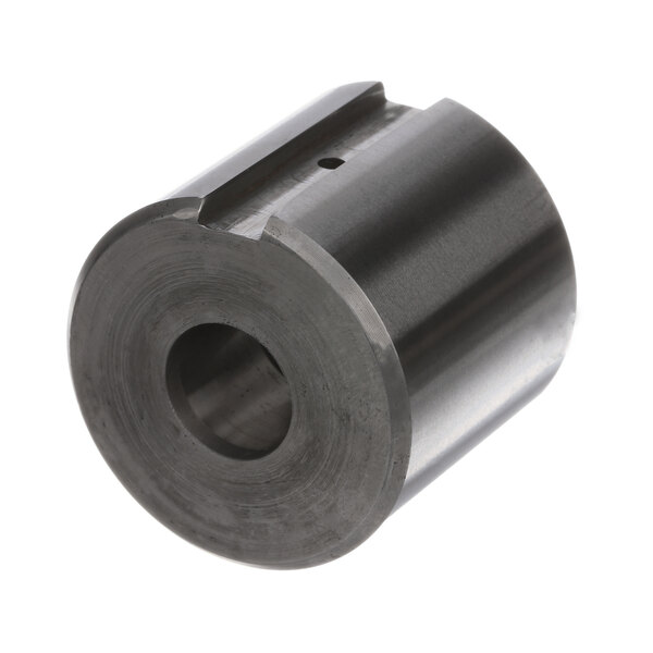 A metal cylinder with a black finish and a hole.