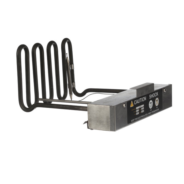 A black metal Perfect Fry heater assembly with two wires attached.