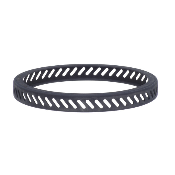 A black plastic circular band with holes.