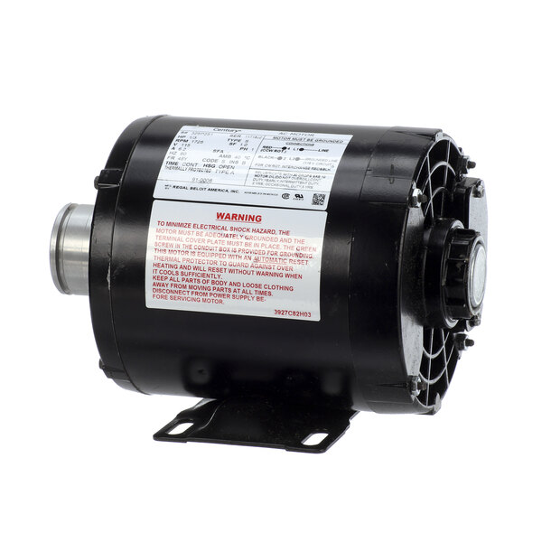 A black electrical motor with white label.