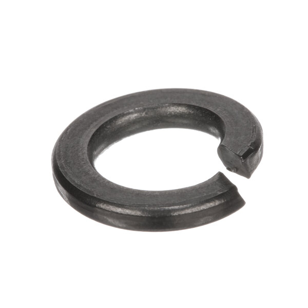 A black metal Hobart lock washer with a hole in it.