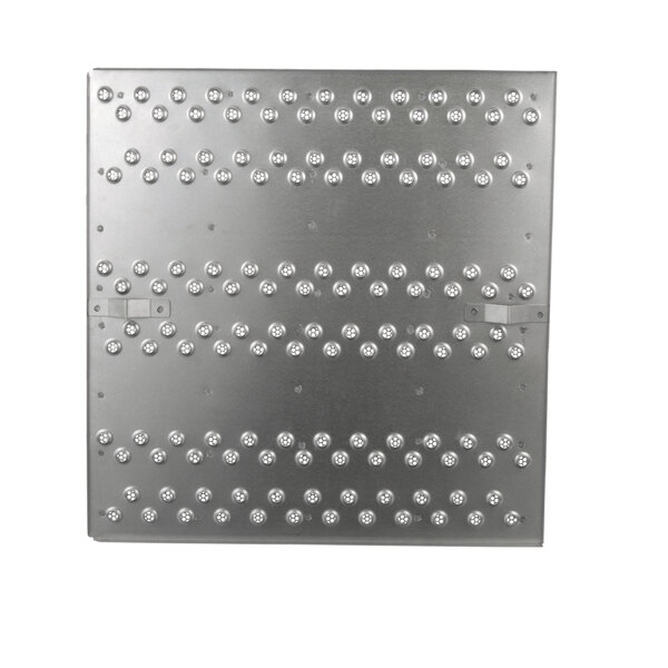 A square metal Lincoln columnating plate with many small holes.