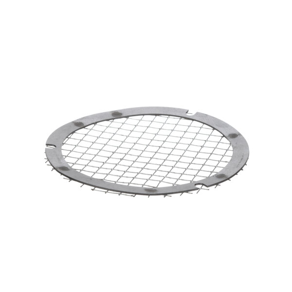 A round metal vent screen with wire mesh.