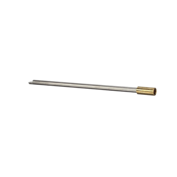 A long metal rod with a gold tip and brass handle.
