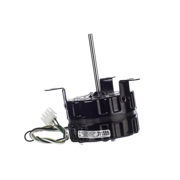 A black Accurex motor with a wire harness and plug.