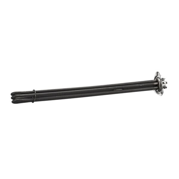 A black metal rod with a white background.