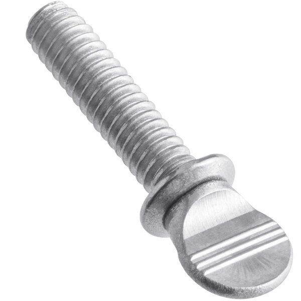 A close-up of a Vollrath thumb screw with a metal head.