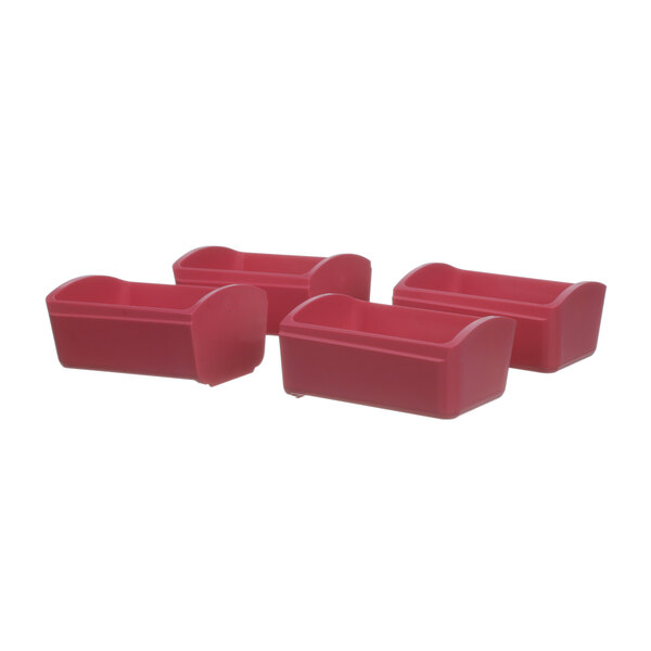 A group of red Server Products portion trays.