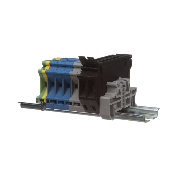 A Franke Foodservice Systems Inc terminal block with two wires and a connector.