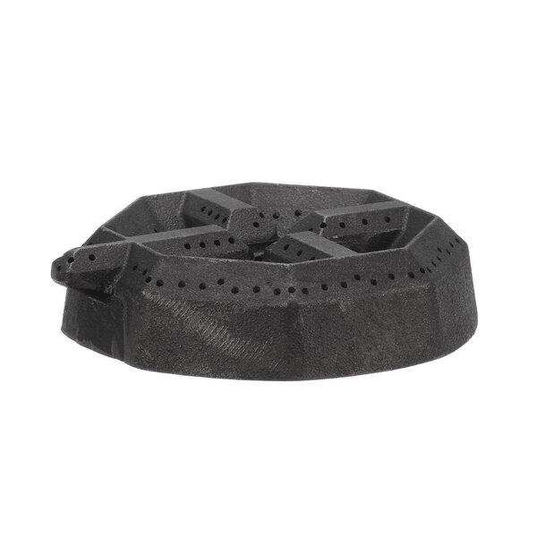 A black stone open burner head with holes.