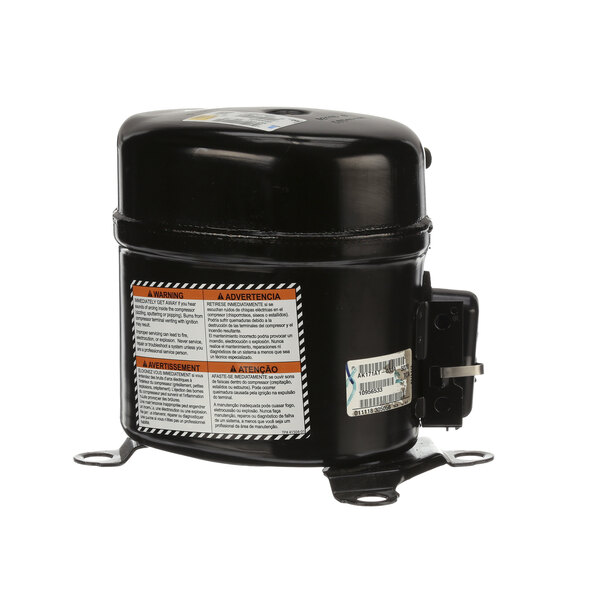 A black Grindmaster Cecilware air compressor with a white label.