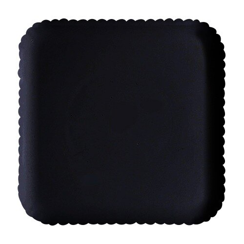 A black square polycarbonate plate with scalloped edges.