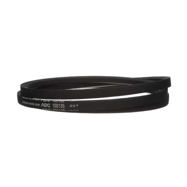 An American Dryer black belt with two black rubber bands on a white background.